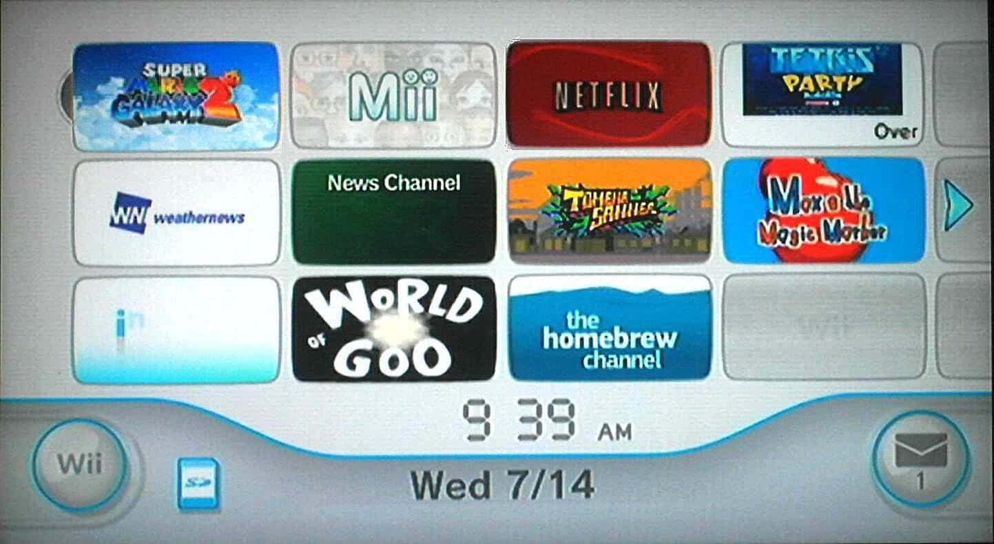 La schermata della home di Nintendo Wii
