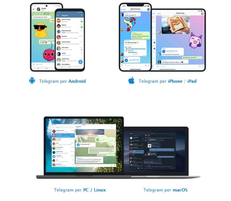 Telegram sulle varie piattaforme